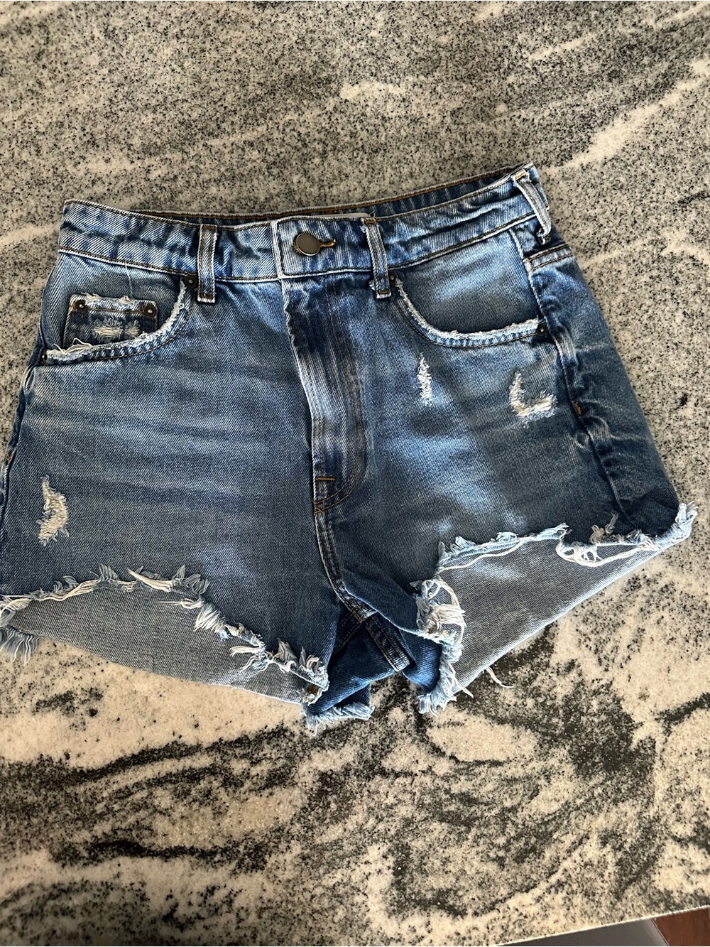 Zara Distressed Blue Denim Jean Shorts